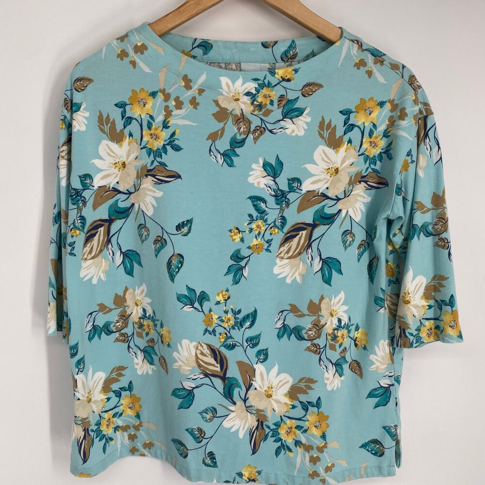 J.Jill‎ Top Women’s PXS Luxe Supima Back-pleat Tunic Floral 3/4 Sleeve Feminine